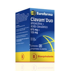 Clavam Duo 875 mg/125 mg x 20 Comprimidos Recubiertos - Eurofarma chile