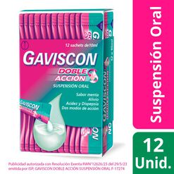 Gaviscon Suspensión Oral Sachet Doble Acción 10 ml x 12 - Reckitt benckiser