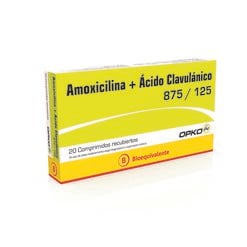 Product image of Amoxicilina 875 mg + Acido Clavulanico 125 mg x 20 Comprimidos Recubiertos OPKO CHILE S.A.