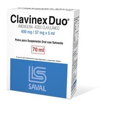 Clavinex Duo 400 mg/57 mg/5 ml x 70 ml Polvo para Suspensión Oral con Solvente - Saval s.a.