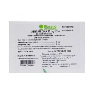 GENTAMICINA SOL INYECT 80 MG/2ML 5 AMPOLLA