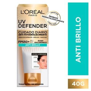 Uv Defender Crema Facial Anti-Fotoenvejecimiento Fps50 + Ácido Hialurónico Anti Brillo 40 grs - Loreal