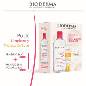 Pack Limpieza y Protección Solar Sensibio H2O Micela 500Ml + Photoderm Aqua 50+ Sin Color 40 ml - Bioderma