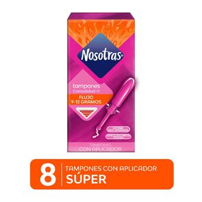 Tampón Super Con Aplicador Flujo Moderado a Intenso 8 Unidades - Nosotras