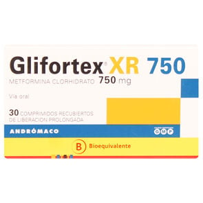 Glifortex XR Metformina 750 mg 30 Comprimidos de Liberación Prolongada - Andromaco etico