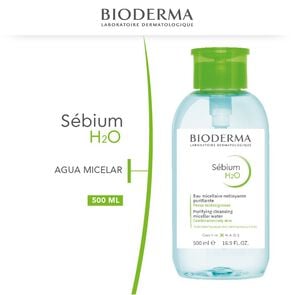 Sebium H2O Agua Micelar Pieles Grasas Mixtas O con Tendencia Acnéica 500 mL con Pompa - Bioderma