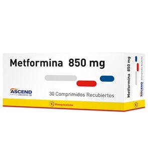 Metformina 850 mg 30 Comprimidos - Genericos bioequivalentes