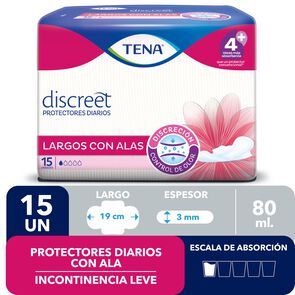 Product image of Protector para Incontinencia Urinaria Leve Discreet Largos con Alas 15 Unidades - Tena