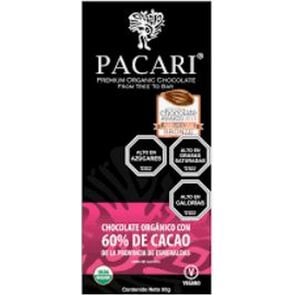 Product image of Chocolate Organico 60% Cacao Sin Azucar 50 g - Pacari