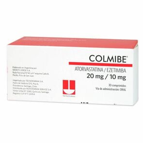 Product image of Colmibe Atorvastatina / Ezetimiba 20 mg / 10 mg 30 Comprimidos - Tecnofarma