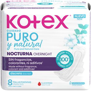 Product image of Toalla Higiénica Nocturna Ultradelgada Tela Suave Puro y Natural 8 Unidades - Kotex