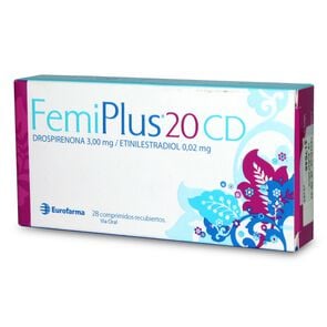 Femiplus 20 Cd Drospirenona 3 mg Etinilestradiol 0,02 mg 28 Comprimidos Recubiertos - Eurofarma