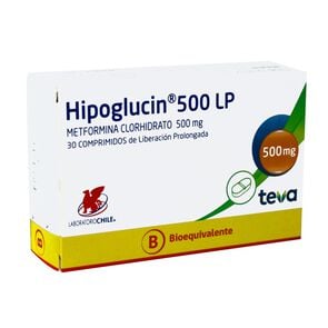 Hipoglucin 500 LP Metformina 500 mg 30 Comprimidos Liberacion Prolongada - Laboratorio chile