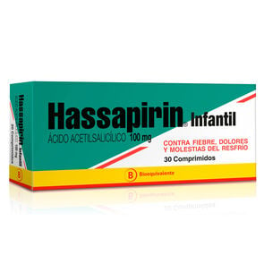 Hassapirin Infantil Ácido Acetilsalicilico 100 mg 30 Comprimidos - Mintlab