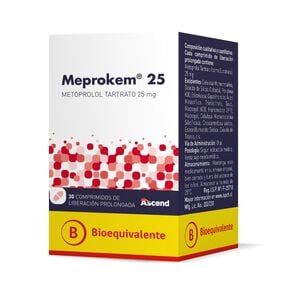 Product image of Meprokem Metoprolol Tartrato de Liberación Prolongada 25 mg 30 Comprimidos - Ascend