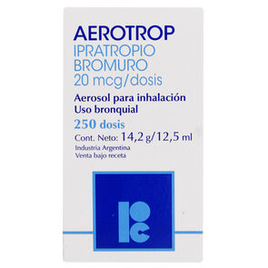 Product image of Aerotrop HFA Ipratropio Bromuro 20 mcg / DS Inhalador Bucal 250 Dosis 12,5 mL - D & m pharma