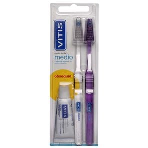 Pack Cepillo Dental Medio Duplo + Mini Pasta 15 mL - Vitis