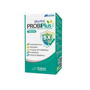 Probiplus Adulto con Probiótico, Prebióticos, Vitaminas, Minerales y Extracto Edelberry 30 Cápsulas - Maver