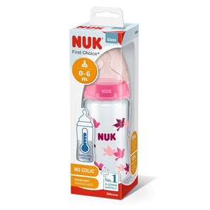 Mamadera de vidrio First Choice+ 240 ml Rosado con control de temperatura - Nuk