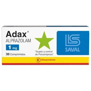 Adax Alprazolam 1 mg 30 Comprimidos - Saval inscribe y ahorra hasta 50% dcto.