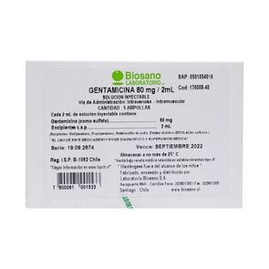 Product image of Gentamicina 80 mg / 2 mL 5 Ampollas - Genericos varios