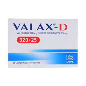 Product image of Valax-D 320/25 Valsartan 320 mg Hidroclorotiazida 25 mg 30 Comprimidos Recubiertos - Saval