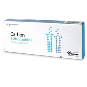 Product image of Carbón Sulfaguanidina Carbón 127 mg 20 Comprimidos - Valma