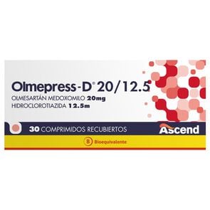 Olmepress-D 20/12,5 Olmesartán 20 mg Hidroclorotiazida 12,5 mg 30 Comprimidos Recubiertos - Ascend