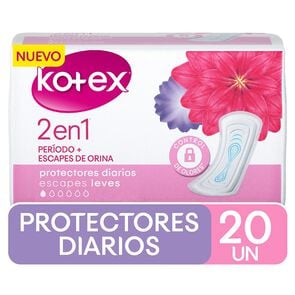 Protectores Diarios 2 En 1 Escapes Leves Orina o Perido Menstrual 20 Unidades - Kotex