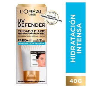 Uv Defender Crema Facial Anti-Fotoenvejecimiento Fps50 + Ácido Hialurónico Hidratación Intensa 40 grs - Loreal