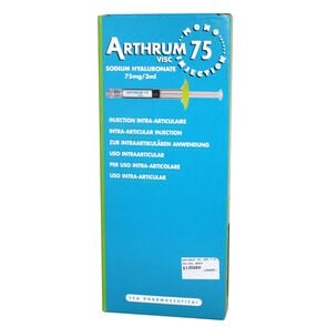 Product image of Arthrum 75 Hialuronato de Sodio 7,5 mg / 3 mL Intra-Articular 1 Jeringa Prellenada - Bago