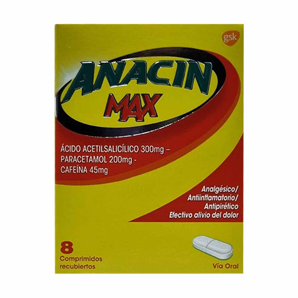 Anacin Max - Ácido acetilsalicílico - 8 comprimidos recubiertos