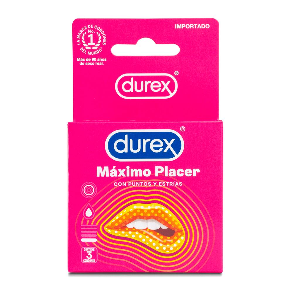 Durex Máximo Placer - Condón Lubricado Texturizado 3 Piezas