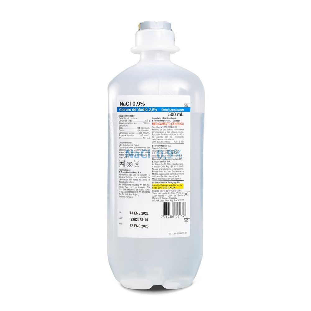 Cloruro De Sodio 0.9% Solución Inyectable 500 ml