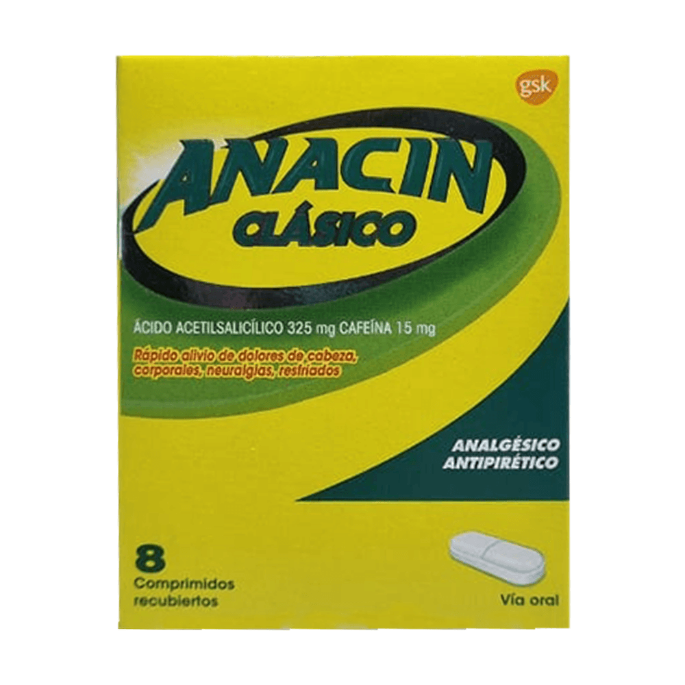 Anacin clásico - Ácido acetilsalicílico 325mg / cafeína 15mg - Comp Rec