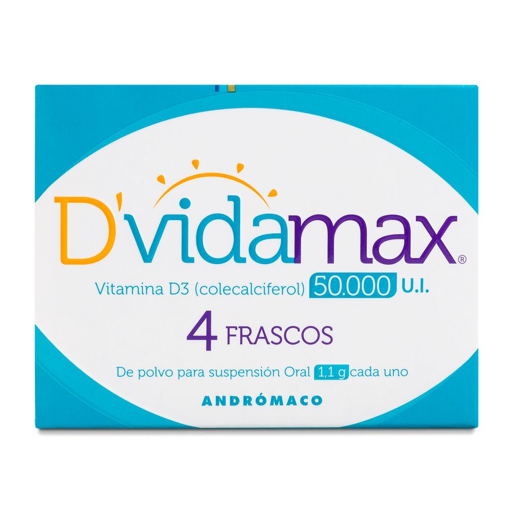 DVidamax - Colecalciferol / Polvo Suspensión Oral 50.000 UI - 4 Frascos