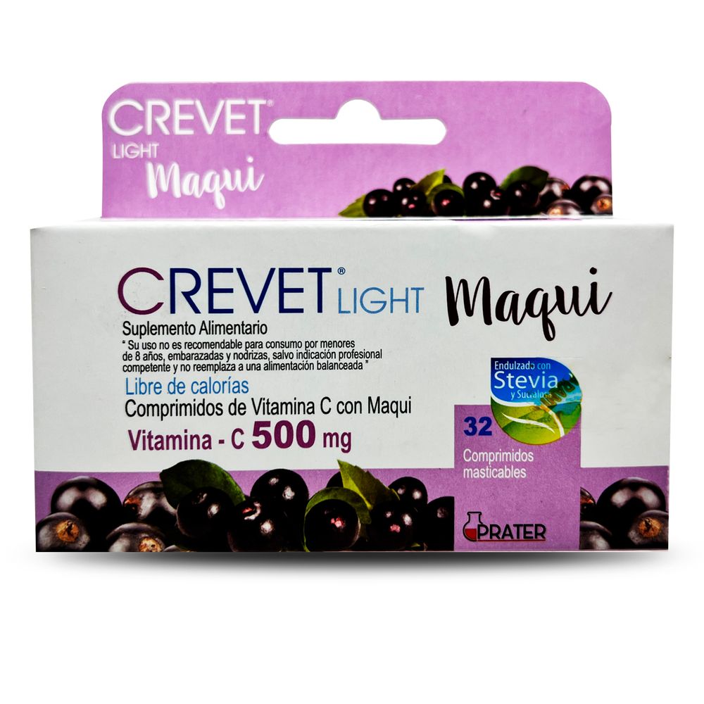 Crevet Light Vitamina C - Maqui Stevia 500 / 75 mg - 32 Comp. Masticables