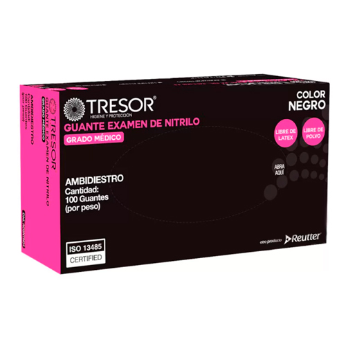 Guante Nitrilo Negro Sin Polvo Talla S Tresor x 100 unidades