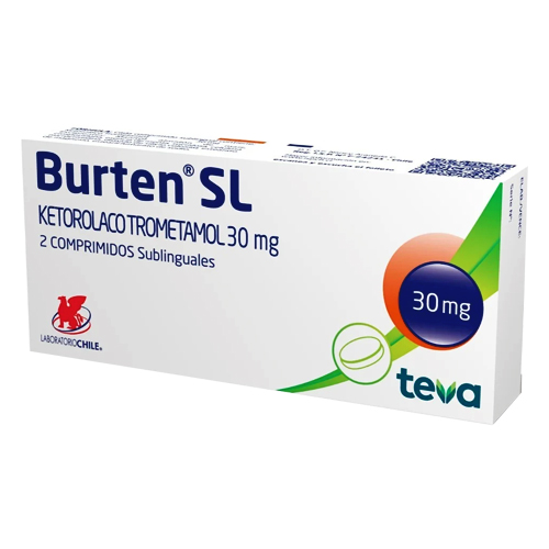 Product image of Burten SL Ketorolaco Trometamol 30 mg x 2 comprimidos Sublinguales (Lab Chile)