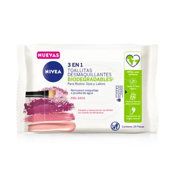 Nivea Toallitas Desmaquillantes 3 en 1 Suaves (Piel Seca) x 25 unidades