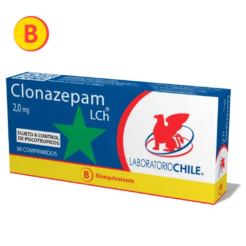 Product image of Clonazepam 2 mg 30 Comprimidos recubiertos (Lab. Chile)