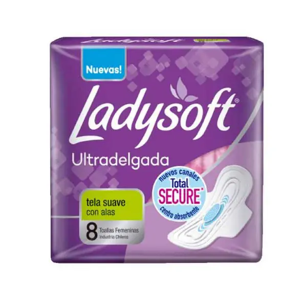 Ladysoft Toallas Higiénicas Ultradelgada Tela Suave Con Alas x 8