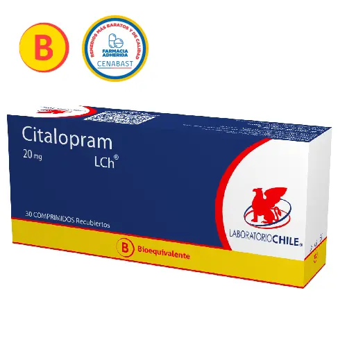 Product image of Citalopram 20 mg x 30 comprimidos recubiertos (Lab Chile) (Cenabast)