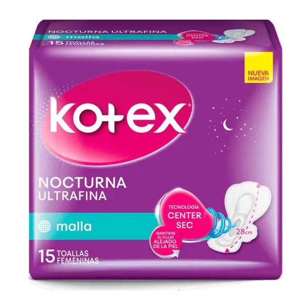 Kotex Toallas higiénicas Nocturna Ultrafina Malla x 15