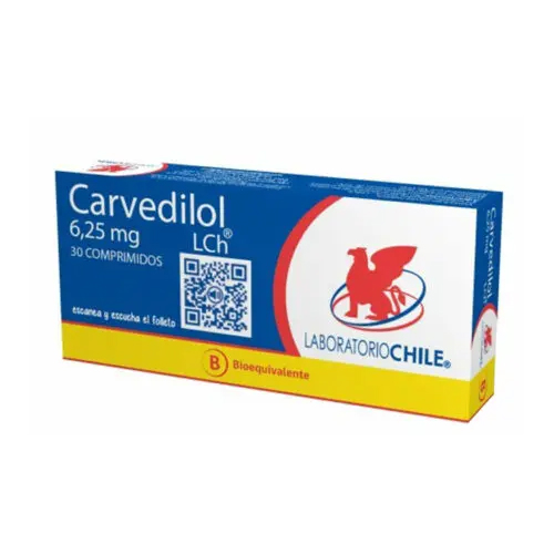 Carvedilol 6,25 mg x 30 Comprimidos Recubiertos (Lab Chile)