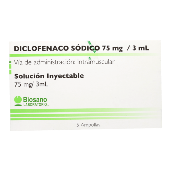 Product image of Diclofenaco 75 mg/3 ml X 5 Ampollas (Biosano)