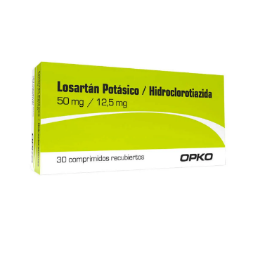 Product image of Losartán Potásico + Hidroclorotiazida 50 / 12,5 x 30 comprimidos recubiertos