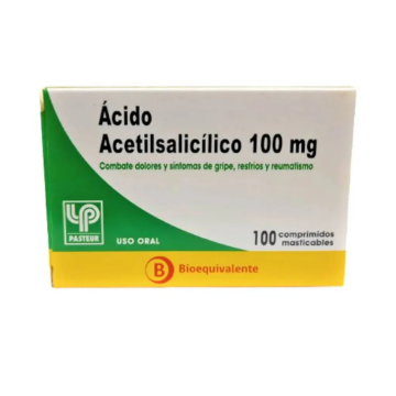 Product image of Ácido acetilsalicílico 100 mg x 100 comprimidos masticables