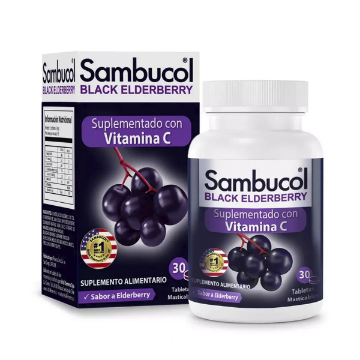 Product image of SAMBUCOL TAB. MAST X 30 BLACK ELDERBERRY 150MG (SUPLEMENTADO CON VIT C 100MG)