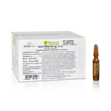 Product image of Ranitidina solución inyectable 50 mg / 2 ml x 100 ampollas